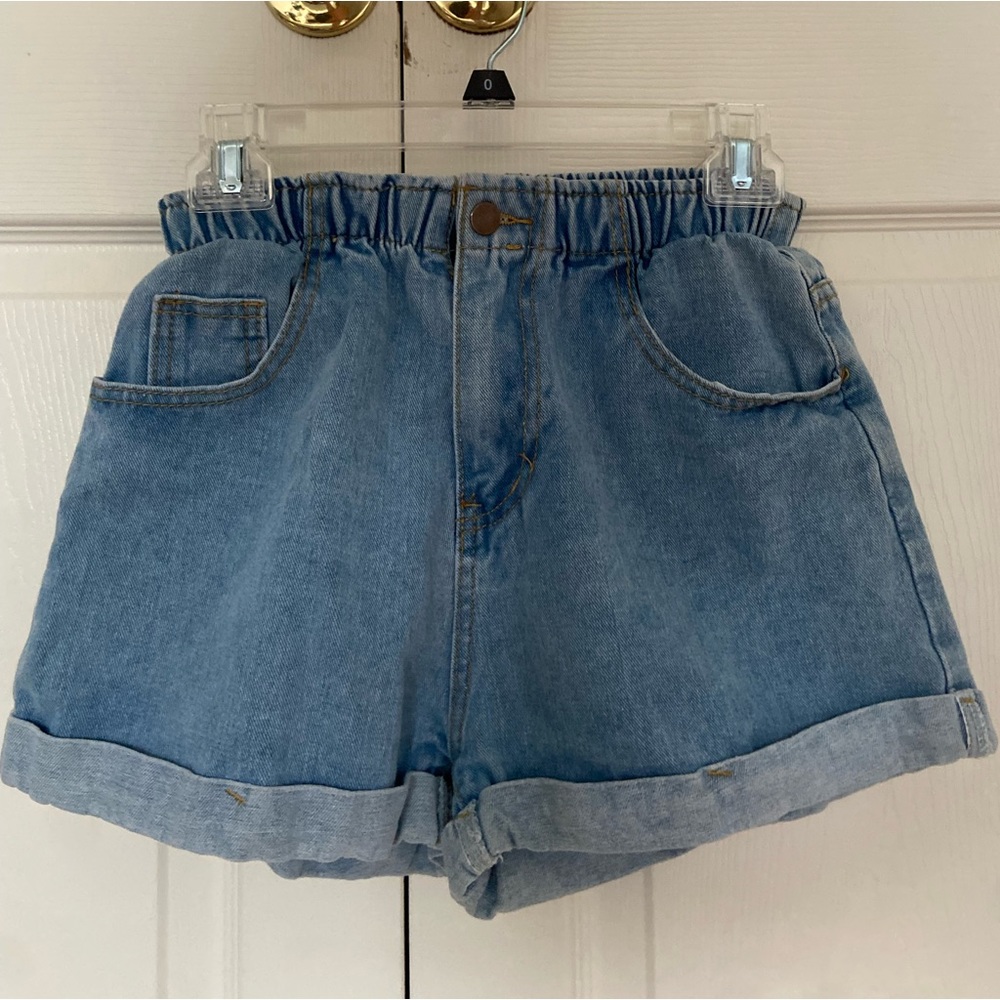 light wash paper bag jean short